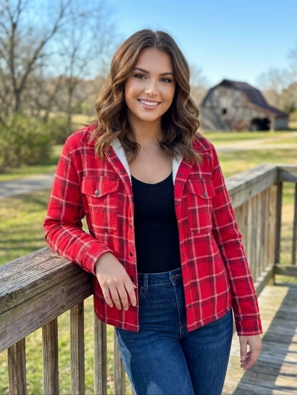 Lucky Brand Small Red Plaid Faux Fur Lined Button Down Jacket - Picture 1 of 6